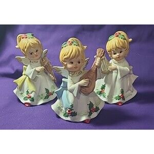Vintage Homco Porcelain Christmas Angel Musician Figurines #5551 Set Of 3